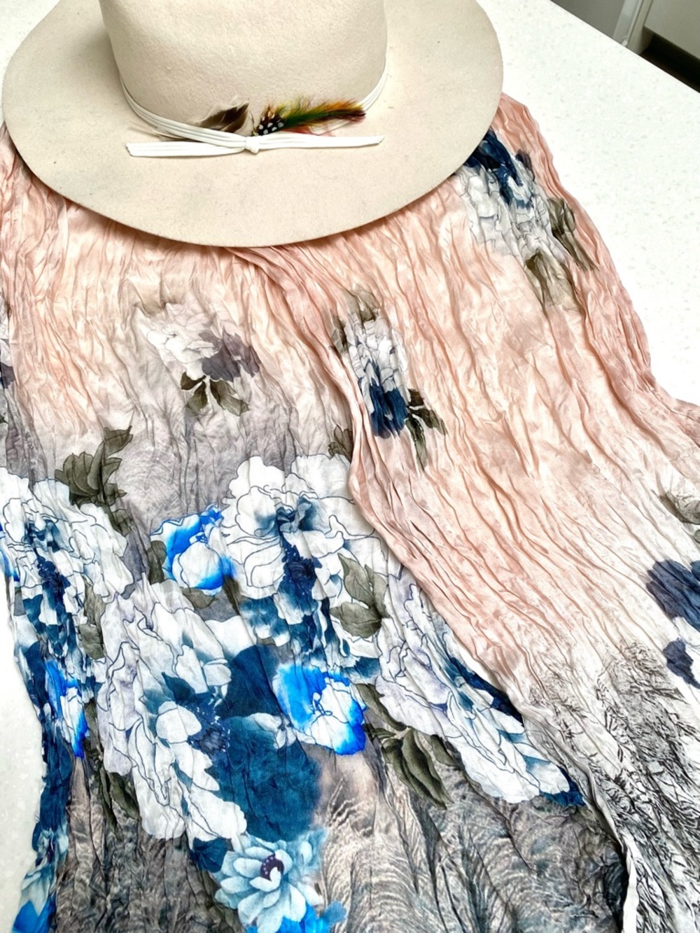 Stunning SILK boho floral scarf/wrap w shabby chic resort vacay beach vibe